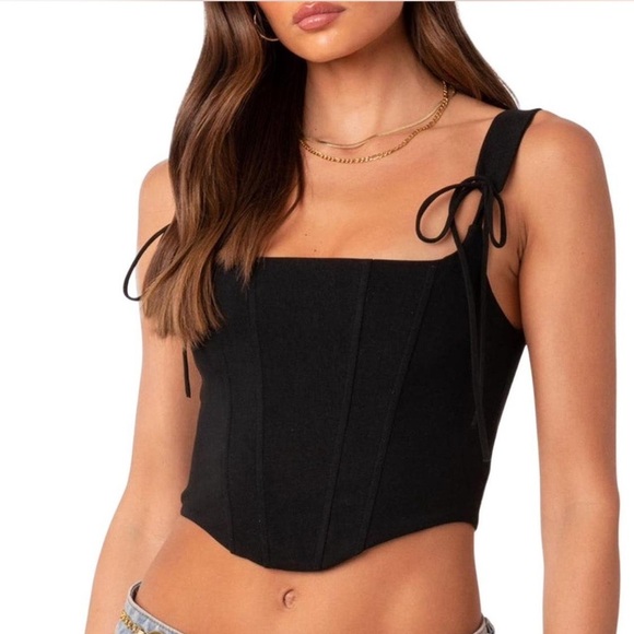 Edikted Tops - Edikted Genevive Tie Strap Corset Crop Top Size Small Whimsigoth Going Out Black